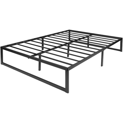 Base de cama de plataforma de metal negro de alta resistencia de 14 pulgadas de alto tamaño completo
