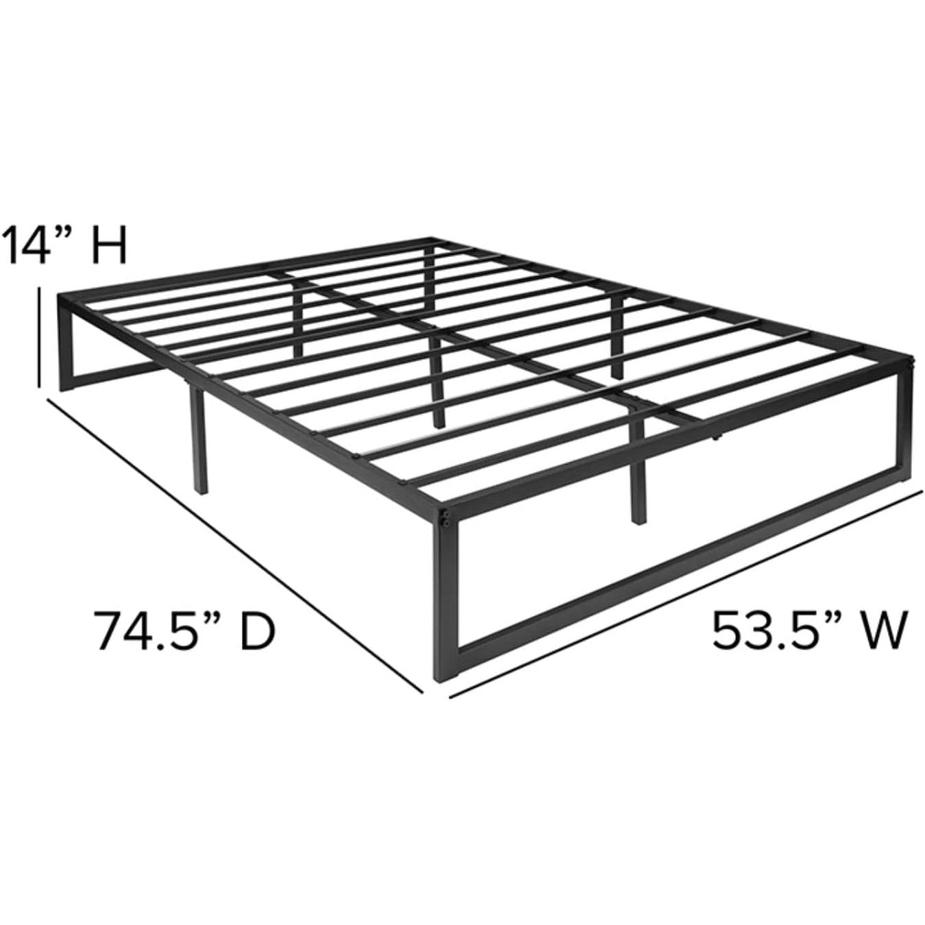Base de cama de plataforma de metal negro de alta resistencia de 14 pulgadas de alto tamaño completo