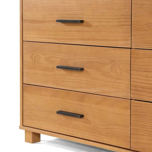 Cómoda doble de 6 cajones de madera maciza estilo casa de campo moderna con acabado en café claro