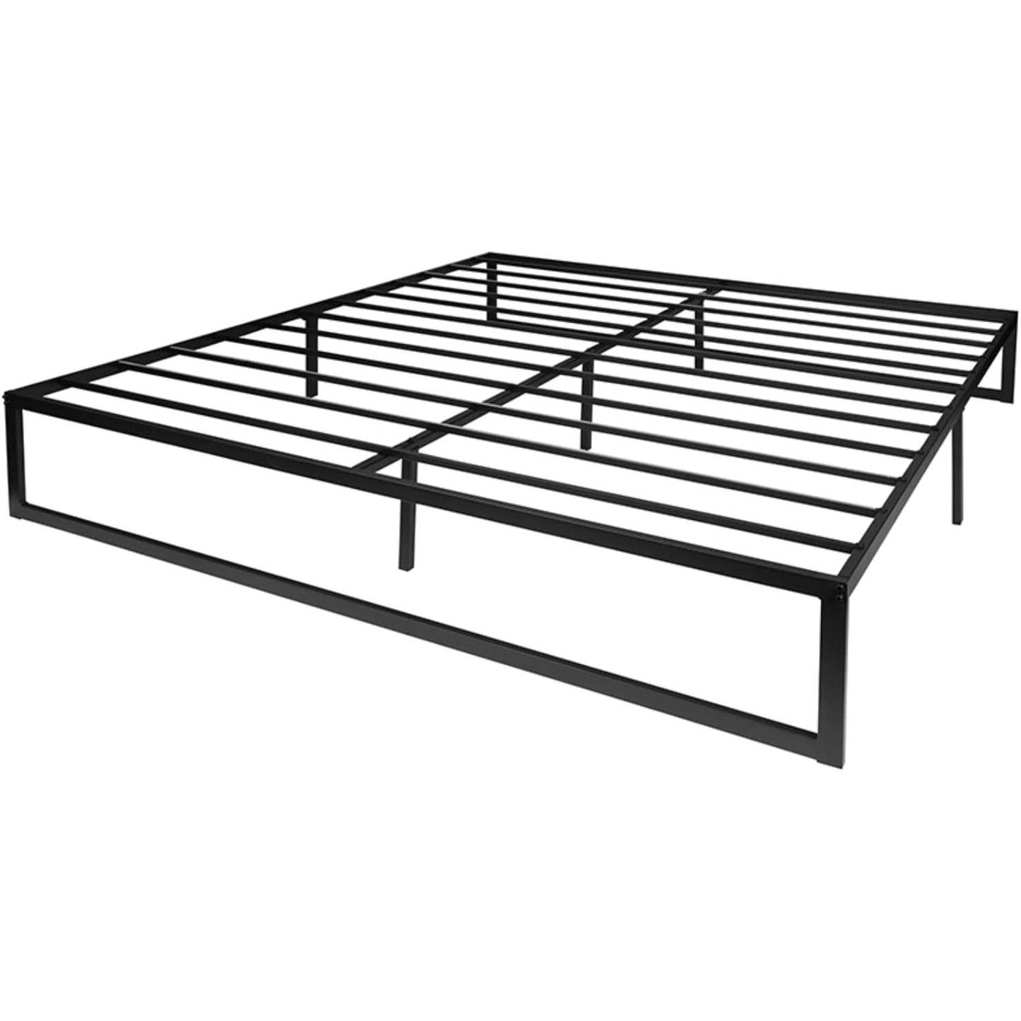 Cama King Size de Plataforma con Somier de Láminas de Acero y Metal Negro de 14 Pulgadas