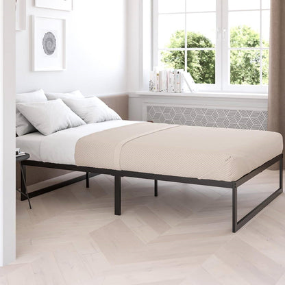 Cama King Size de Plataforma con Somier de Láminas de Acero y Metal Negro de 14 Pulgadas