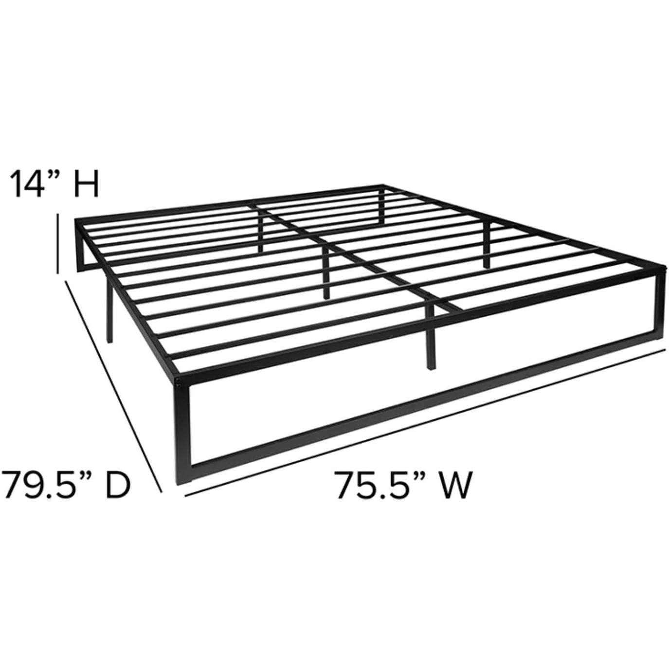 Cama King Size de Plataforma con Somier de Láminas de Acero y Metal Negro de 14 Pulgadas