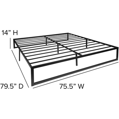 Cama King Size de Plataforma con Somier de Láminas de Acero y Metal Negro de 14 Pulgadas