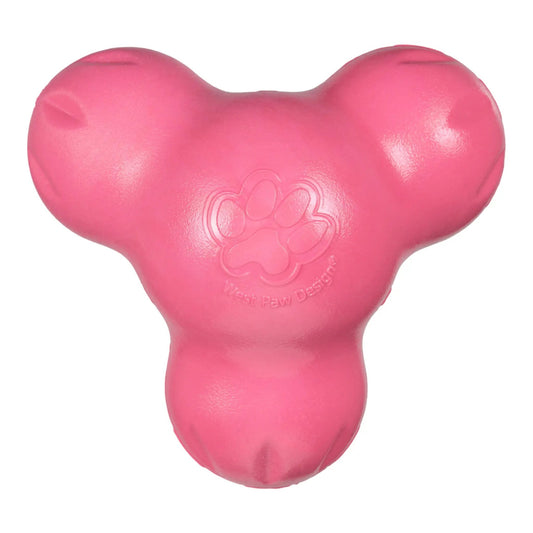 Durable Tux Geranium pink dog toy with paw print by West Paw on Tampa Home & Garden Store