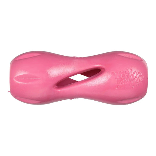 West Paw Qwizl Geranium pink dog chew toy with cutouts on Tampa Home & Garden Store