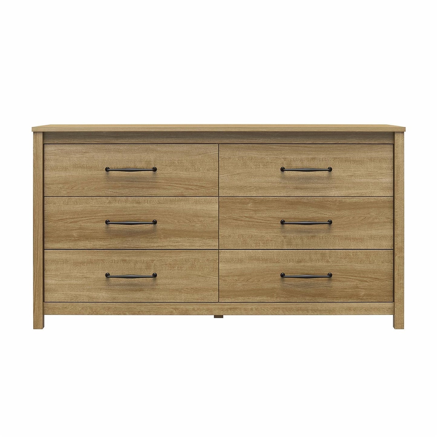 Cómoda rústica de seis cajones en acabado de madera natural