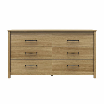 Cómoda rústica de seis cajones en acabado de madera natural