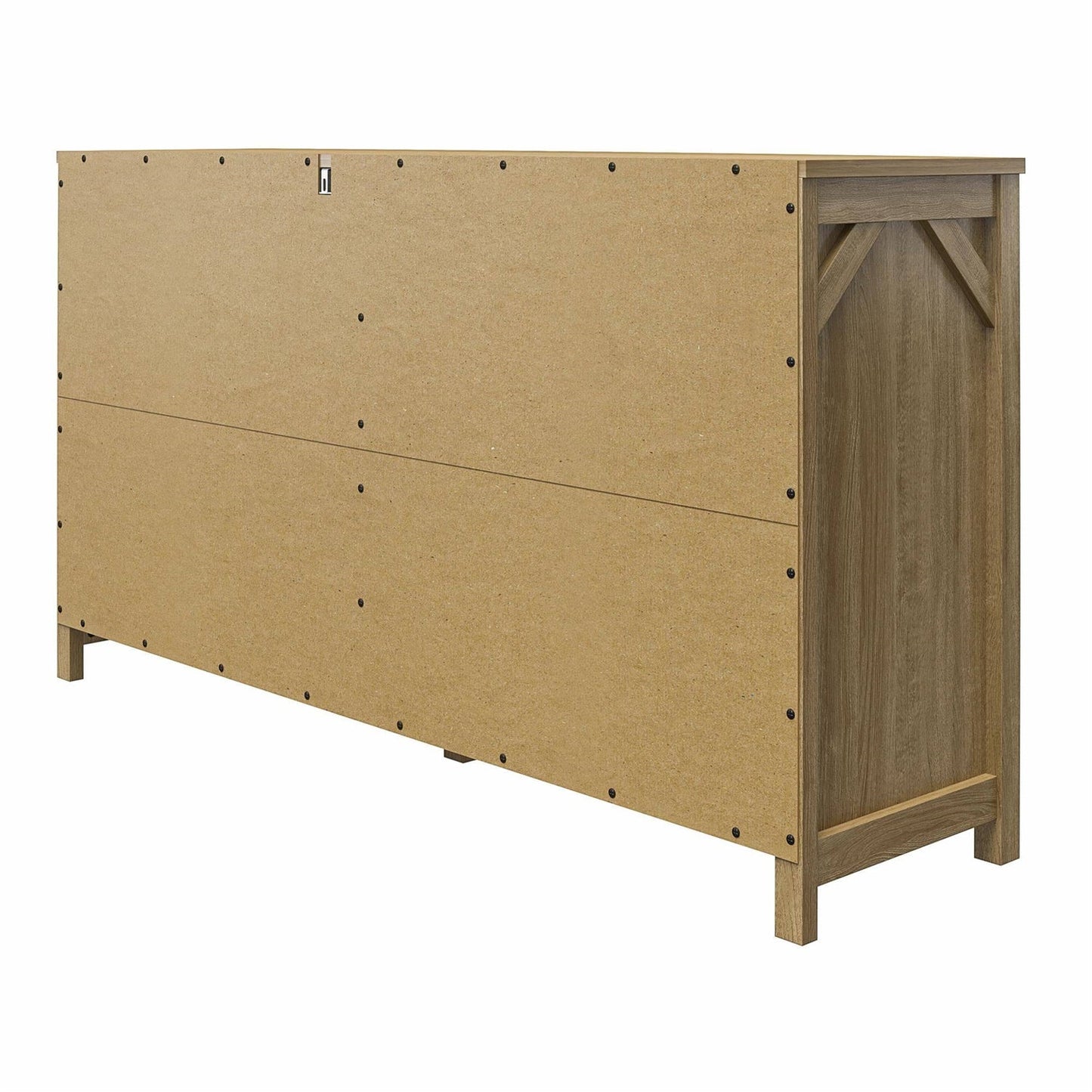 Cómoda rústica de seis cajones en acabado de madera natural