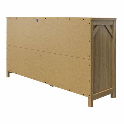 Cómoda rústica de seis cajones en acabado de madera natural