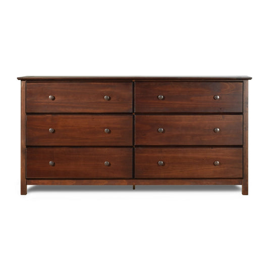 Cómoda de madera maciza de pino con 6 cajones y acabado en cerezo estilo rústico