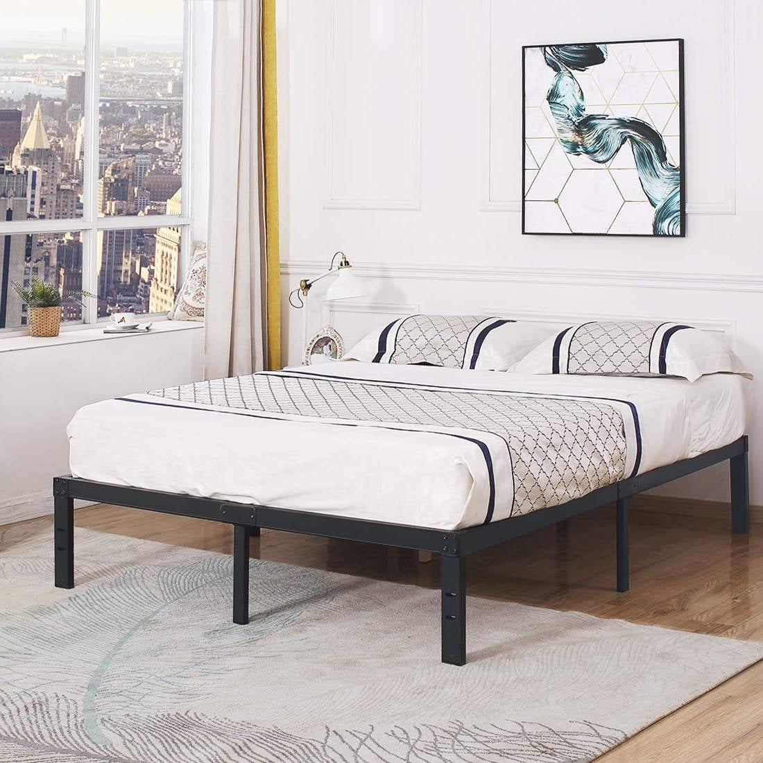 Base de cama de plataforma de metal de alta resistencia con listones de madera, límite de peso de 1587 kg