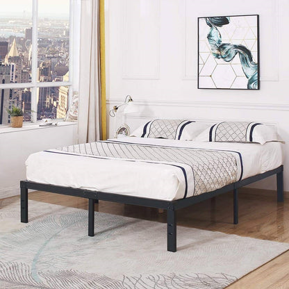 Base de cama de plataforma de metal de alta resistencia con listones de madera, límite de peso de 1587 kg