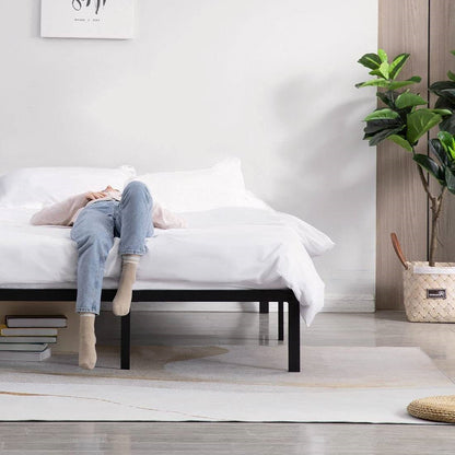 Base de cama de plataforma de metal de alta resistencia con listones de madera, límite de peso de 1587 kg