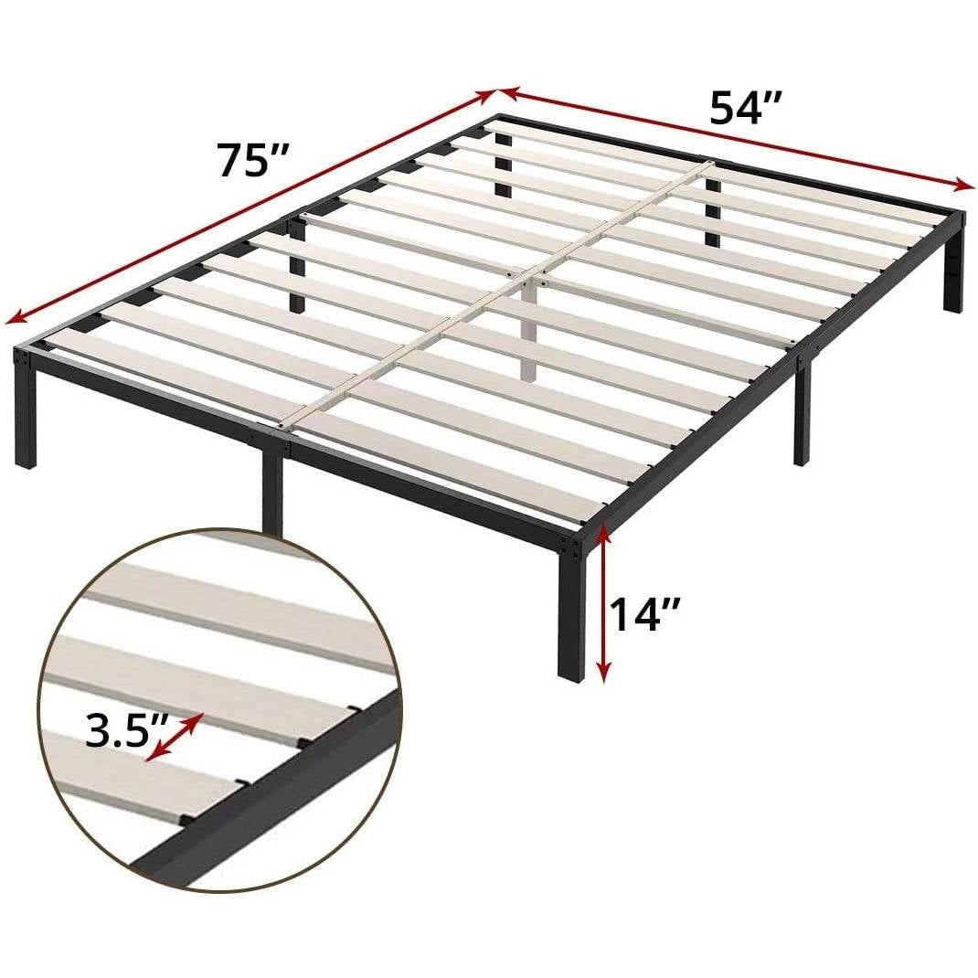Base de cama de plataforma de metal de alta resistencia con listones de madera, límite de peso de 1587 kg