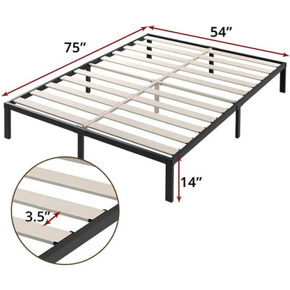 Base de cama de plataforma de metal de alta resistencia con listones de madera, límite de peso de 1587 kg