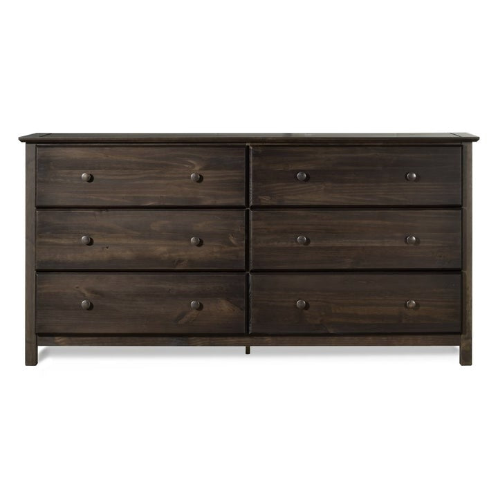 Cómoda de 6 cajones de madera maciza de pino estilo rústico con acabado espresso