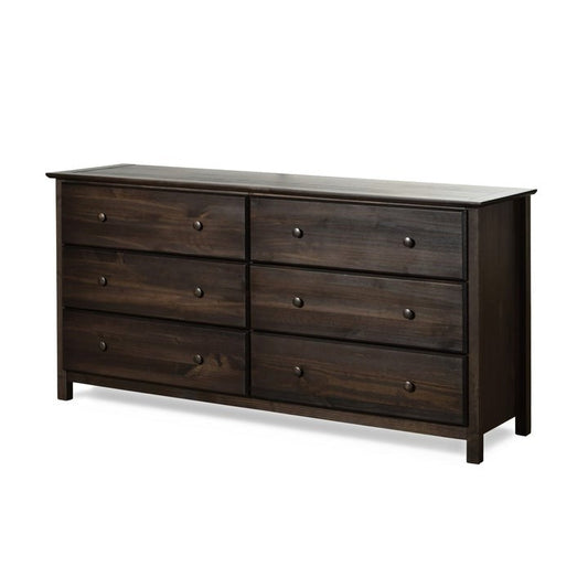 Cómoda de 6 cajones de madera maciza de pino estilo rústico con acabado espresso