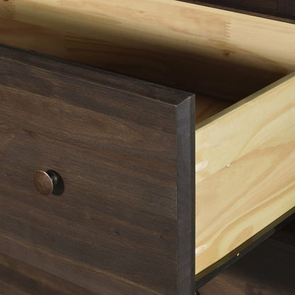 Cómoda de 6 cajones de madera maciza de pino estilo rústico con acabado espresso