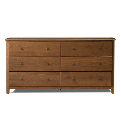 Cómoda de madera maciza de pino con 6 cajones en acabado nogal, estilo rústico