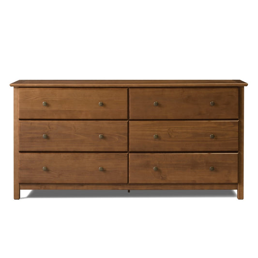 Cómoda de madera maciza de pino con 6 cajones en acabado nogal, estilo rústico