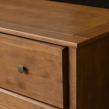 Cómoda de madera maciza de pino con 6 cajones en acabado nogal, estilo rústico