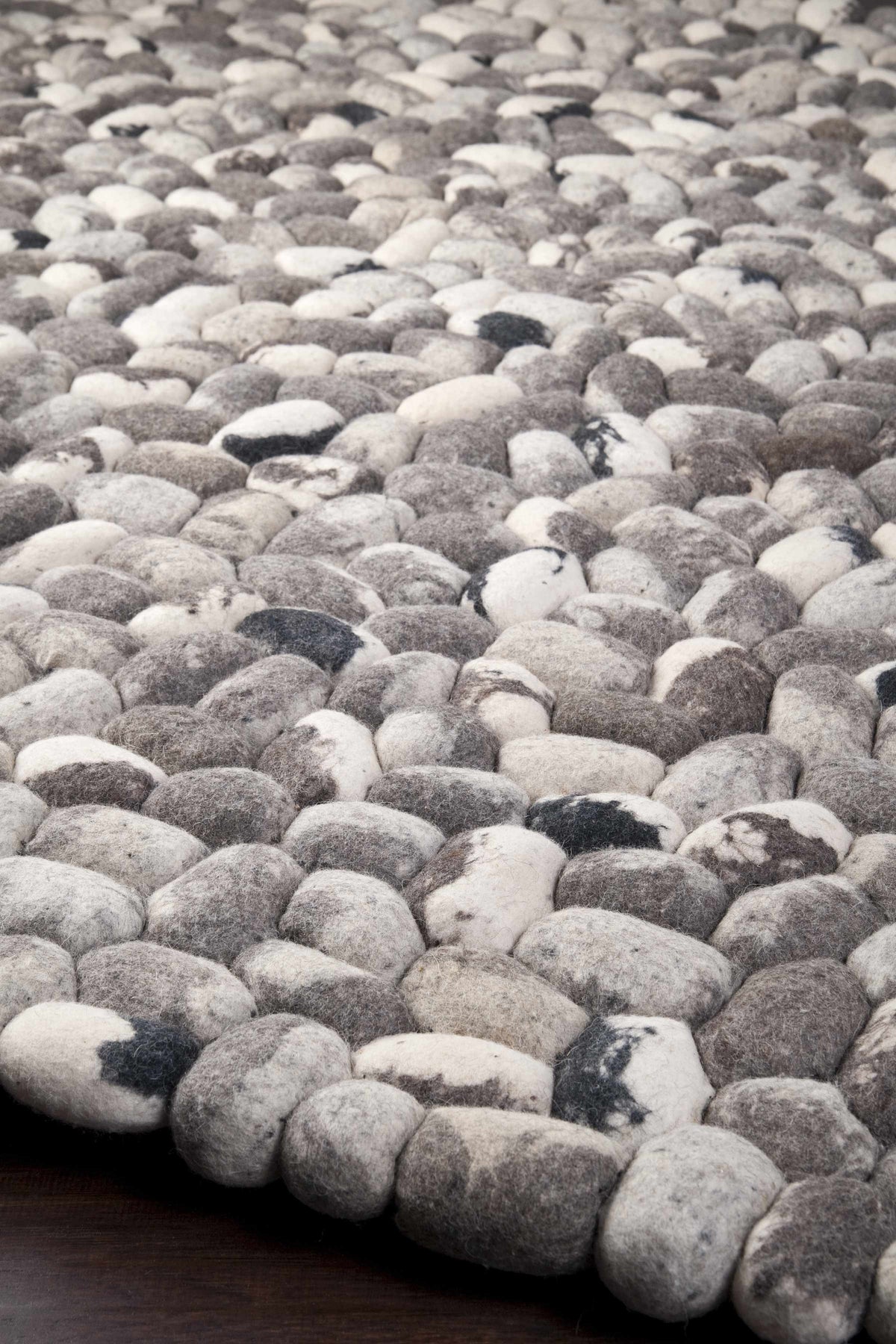 Fillmore Area Carpet rug in gray and white pebble felt balls by Boutique Rugs on Tampa Home & Garden Store