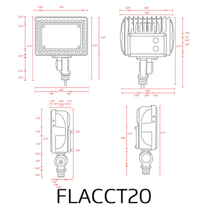 FLACC20 Low Voltage Adjustable CCT and Wattage 5W-20W Outdoor LED Landscape Lighting Flood Light
