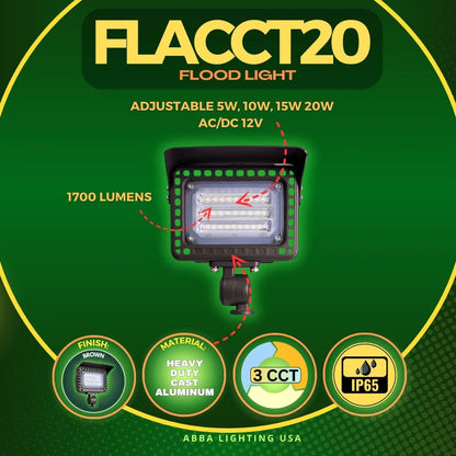 FLACC20 Low Voltage Adjustable CCT and Wattage 5W-20W Outdoor LED Landscape Lighting Flood Light