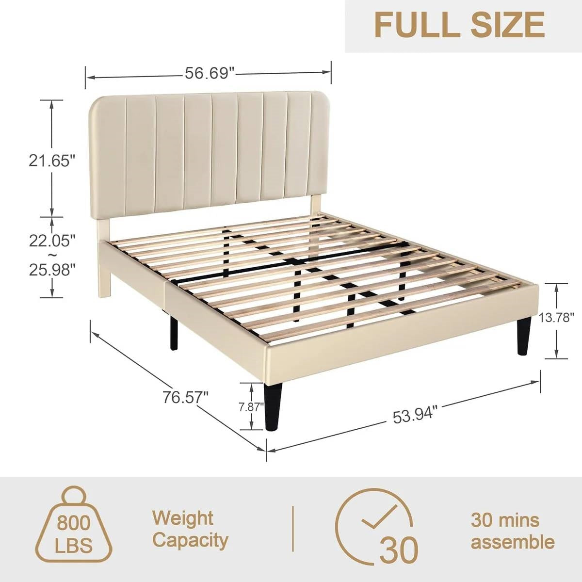 Base de cama tapizada beige de tamaño matrimonial con cabecero