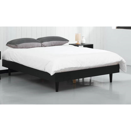 Base de cama moderna de mediados de siglo de tamaño matrimonial con acabado de madera negra