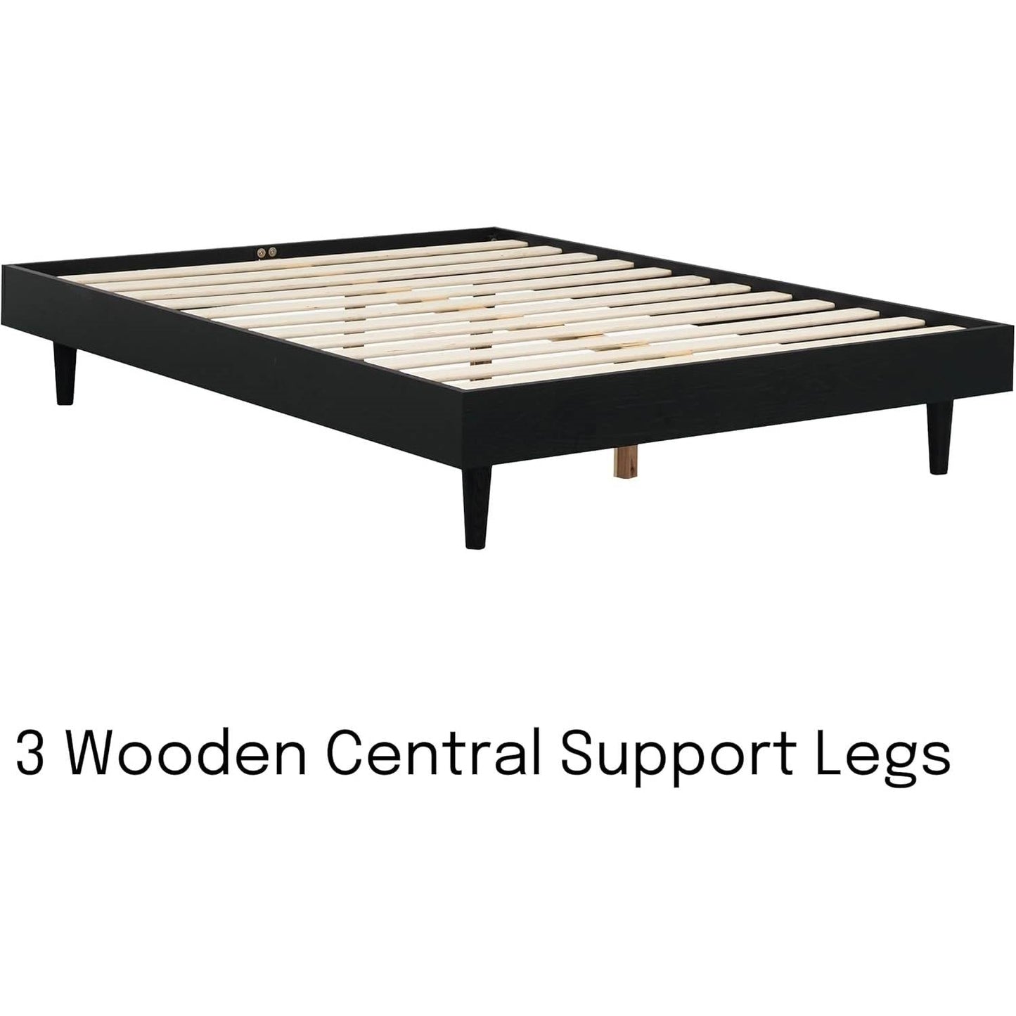 Base de cama moderna de mediados de siglo de tamaño matrimonial con acabado de madera negra