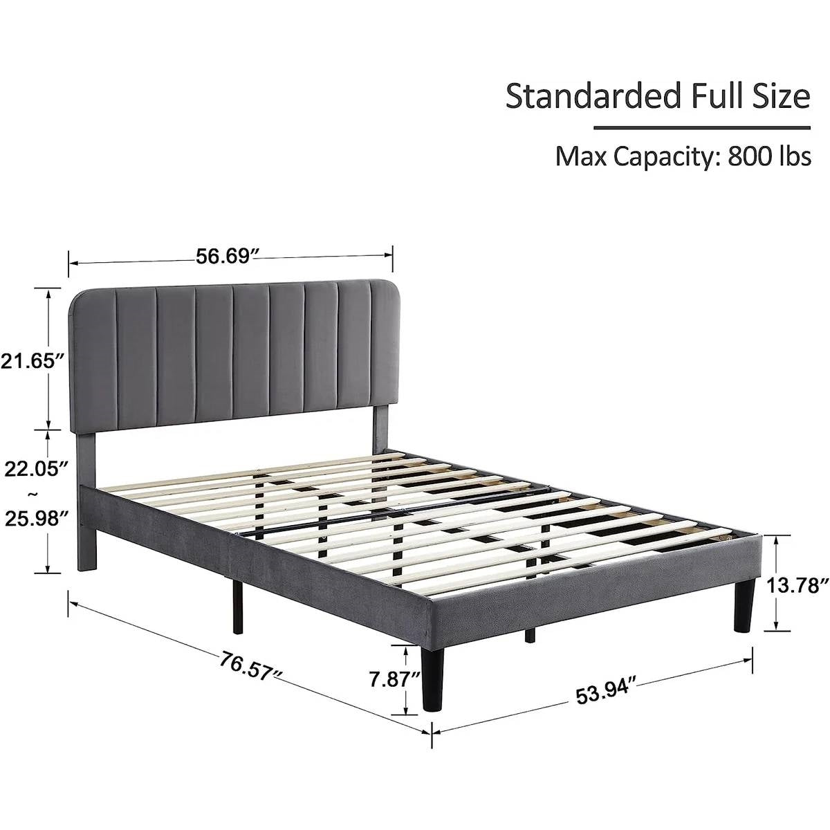 Base de cama tapizada gris oscuro tamaño matrimonial con cabecero