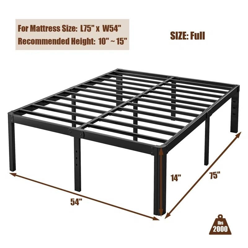 Base de cama metálica de plataforma resistente tamaño completo con patas de bordes redondos