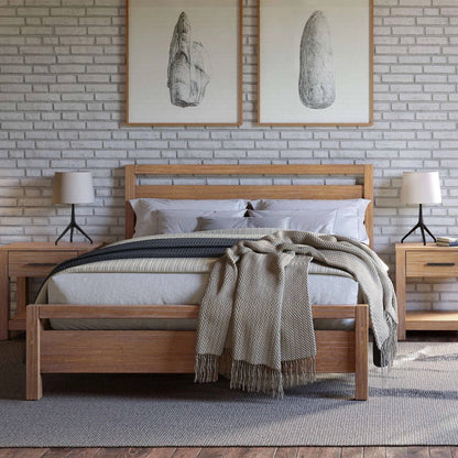 Estructura de cama de plataforma de madera maciza estilo rústico con cabecero y piecero, tamaño completo