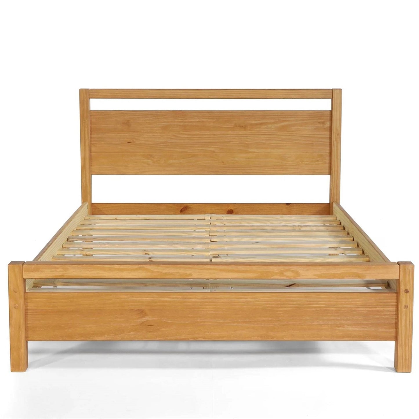 Estructura de cama de plataforma de madera maciza estilo rústico con cabecero y piecero, tamaño completo