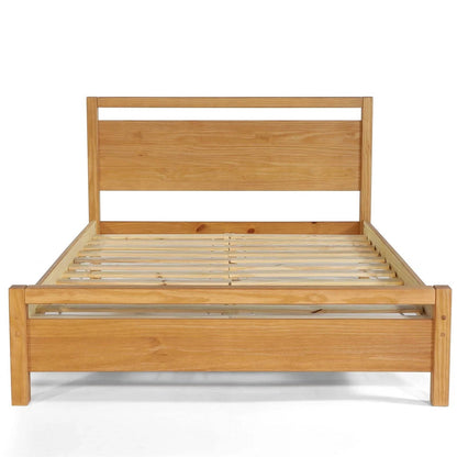Estructura de cama de plataforma de madera maciza estilo rústico con cabecero y piecero, tamaño completo