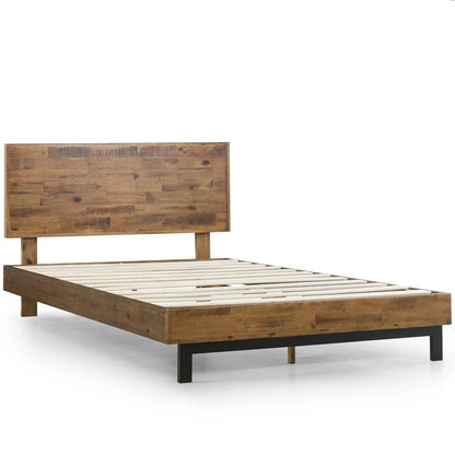 Base de cama tipo plataforma moderna de madera maciza tamaño matrimonial con cabecera de altura ajustable