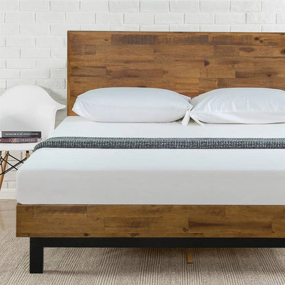 Base de cama tipo plataforma moderna de madera maciza tamaño matrimonial con cabecera de altura ajustable