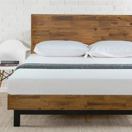 Full size Solid Wood Modern Platform Bed Frame with Adjustable Height Headboard - Tampa Home & Garden Store