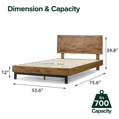 Base de cama tipo plataforma moderna de madera maciza tamaño matrimonial con cabecera de altura ajustable
