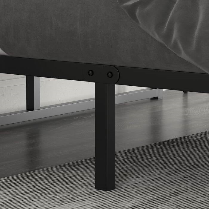 Base de cama de plataforma matrimonial de metal negro con espacio de almacenamiento debajo de la cama