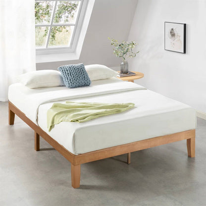 Base de cama de plataforma de madera maciza tamaño completo con acabado de madera natural