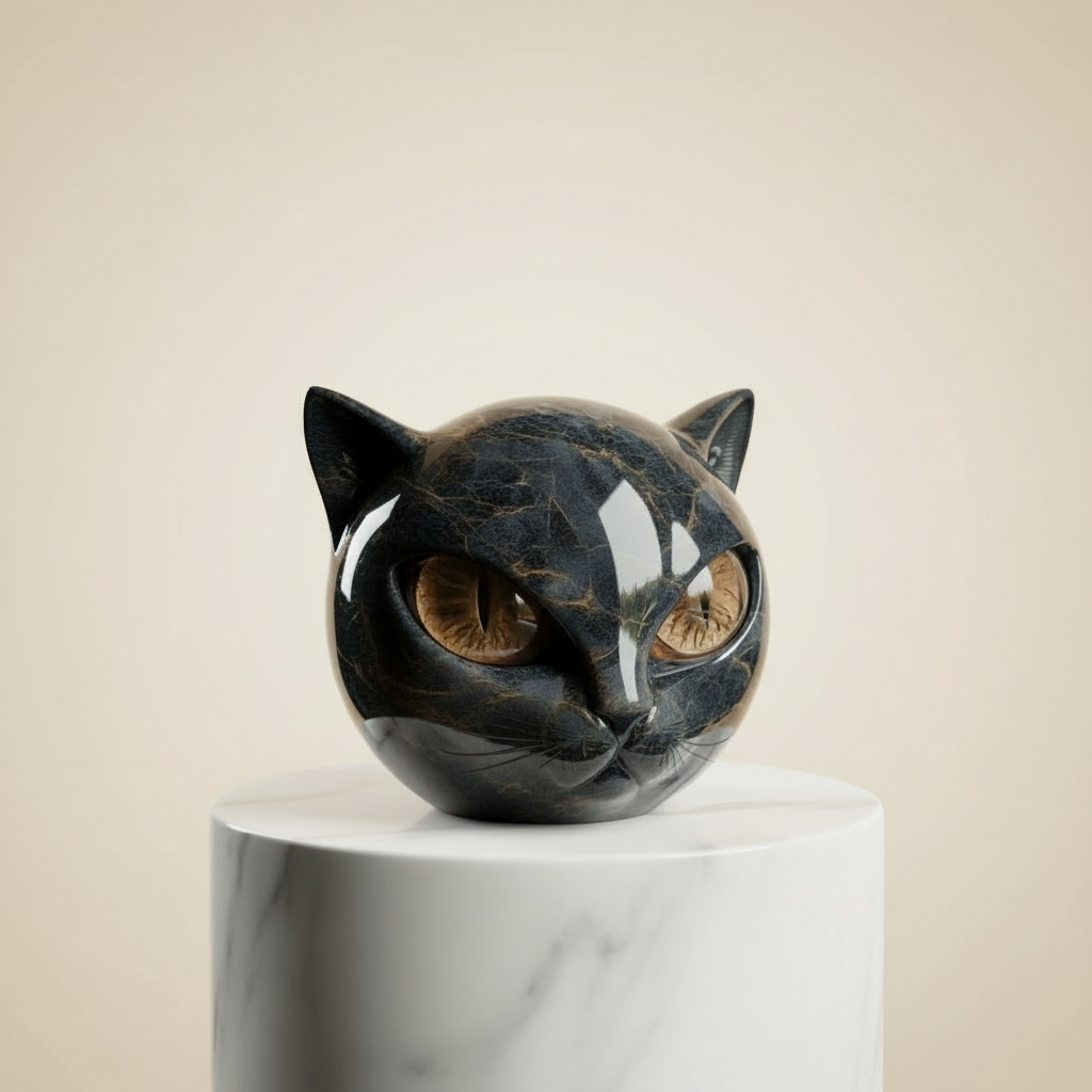 Cat Head Decorative Sculpture Moktan Sabai in black marble finish resin on Tampa Home & Garden Store