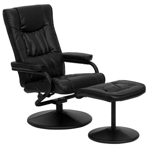 Sillón Reclinable de Piel Sintética Negra con Asiento Giratorio y Otomana