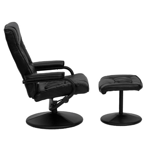 Black Faux Leather Recliner Chair with Swivel Seat and Ottoman - Tampa Home & Garden Store