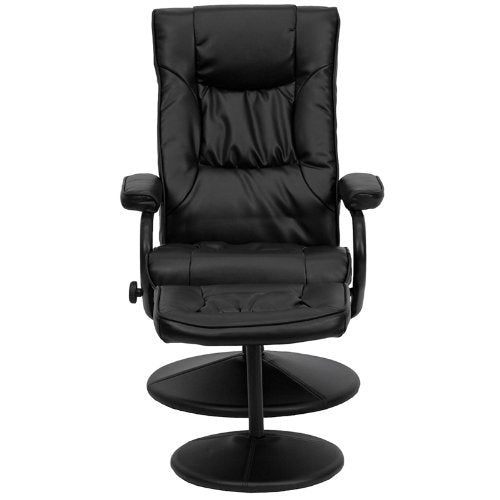 Sillón Reclinable de Piel Sintética Negra con Asiento Giratorio y Otomana