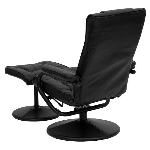 Sillón Reclinable de Piel Sintética Negra con Asiento Giratorio y Otomana
