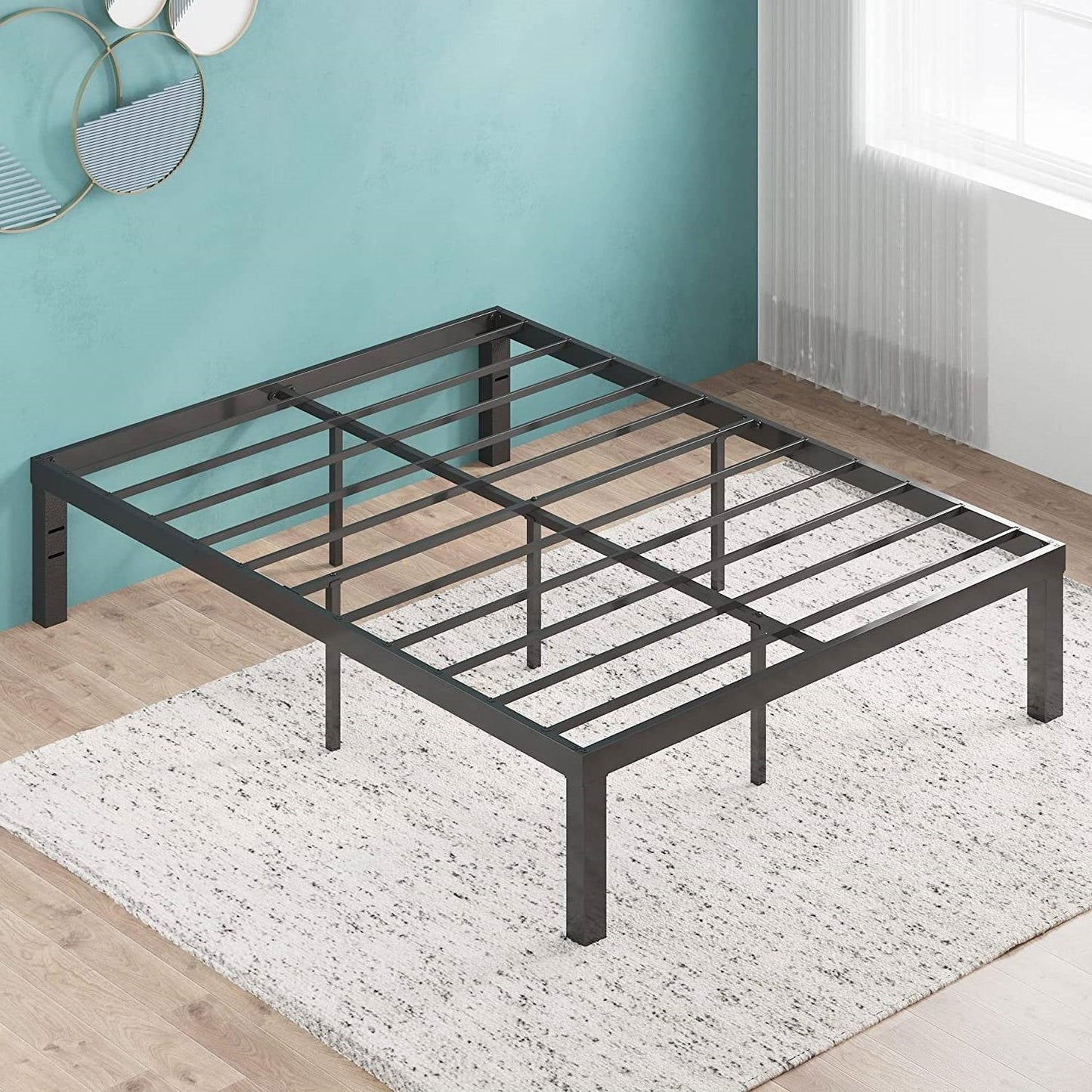 Base de cama de plataforma de metal de acero resistente de 16 pulgadas moderna de tamaño matrimonial