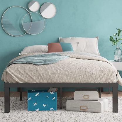 Base de cama de plataforma de metal de acero resistente de 16 pulgadas moderna de tamaño matrimonial