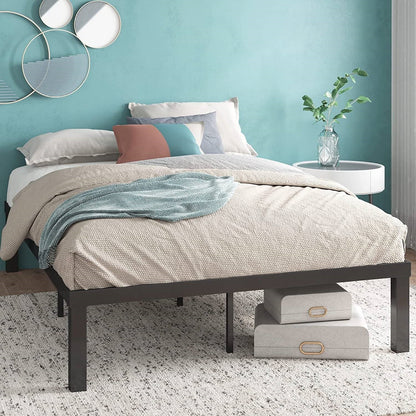 Base de cama de plataforma de metal de acero resistente de 16 pulgadas moderna de tamaño matrimonial